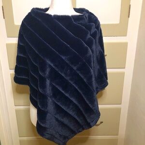 Navy Blue Velvet Poncho